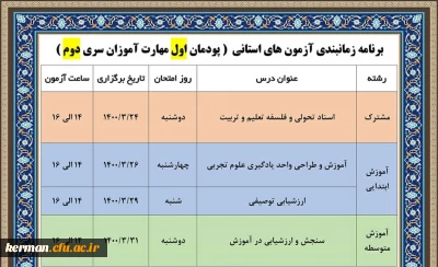 اطلاعیه برگزاری آزمون پایانی پودمان اول سری دوم دوره مهارت آموزان حق التدریس و.......